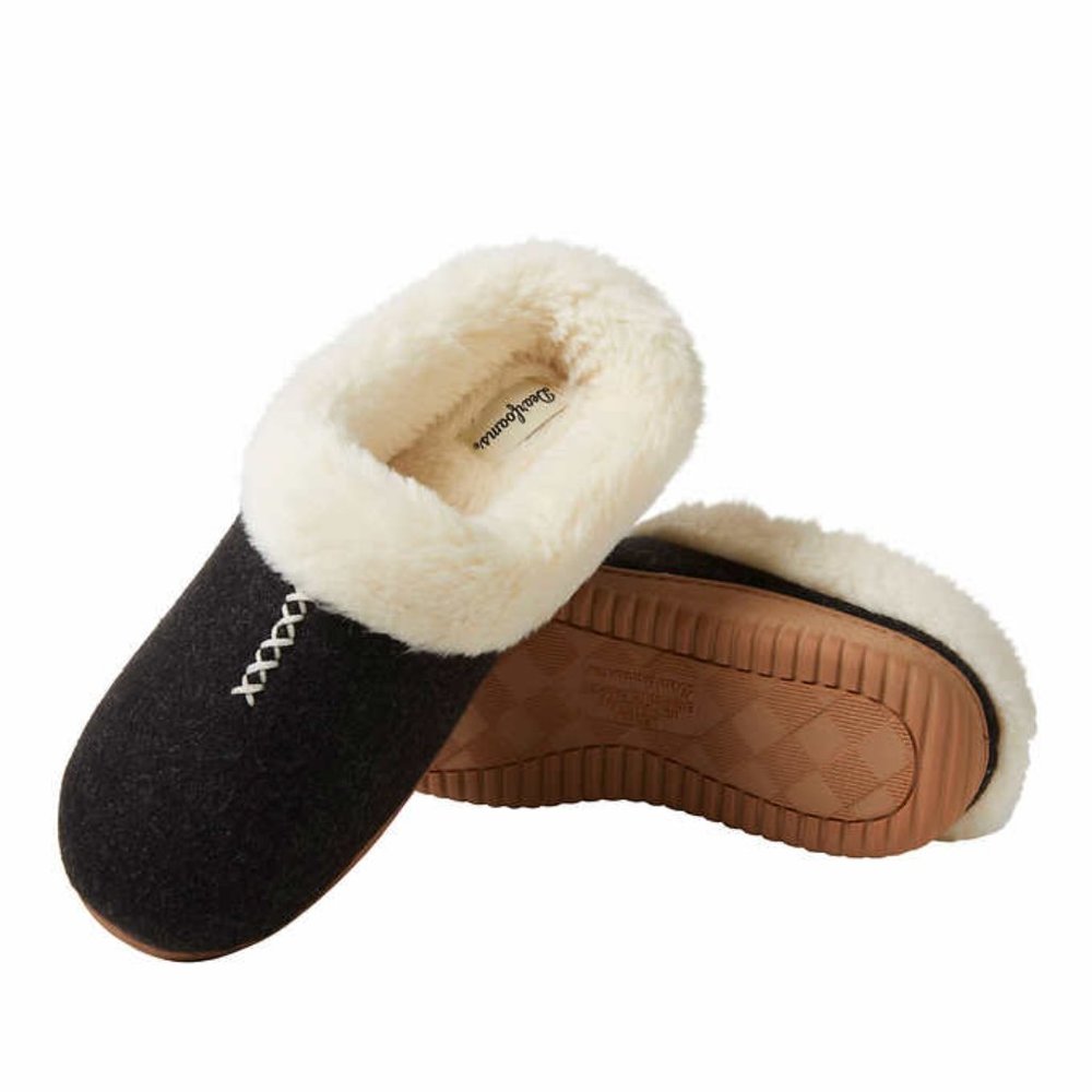 NEW Womens Dearfoams Ladies’ Slipper Wool Blend BLack Slide on Scuffs Small 5-6